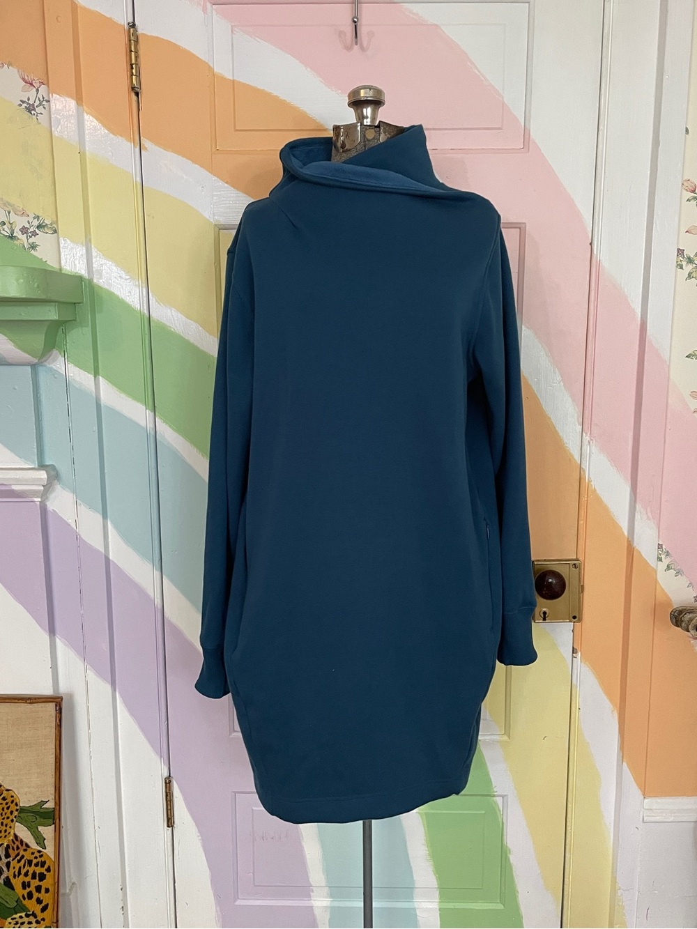 Athleta Cozy Karma Mock Neck Soft Fleece Athleisure Dress Sz L 🎀🧡